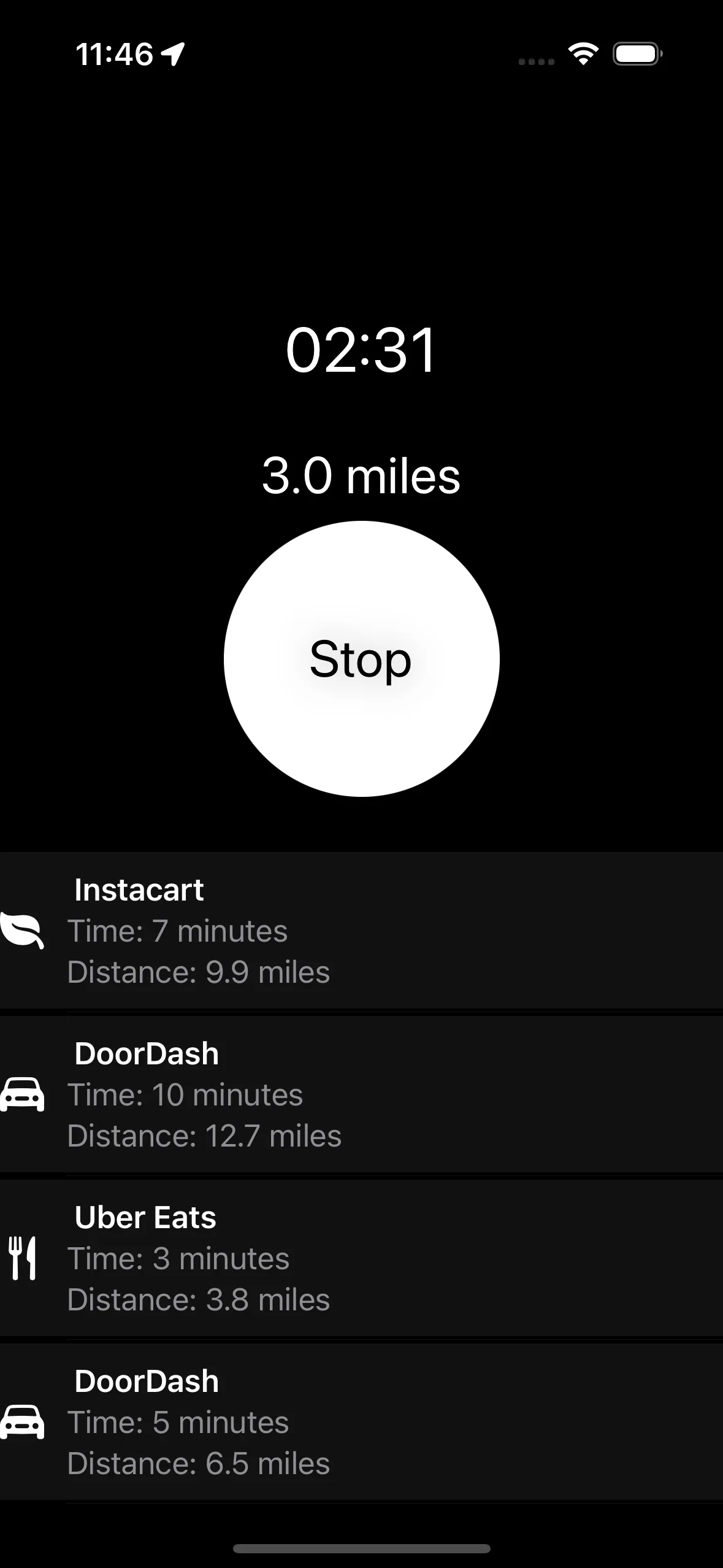 No Tipper active delivery trip screen